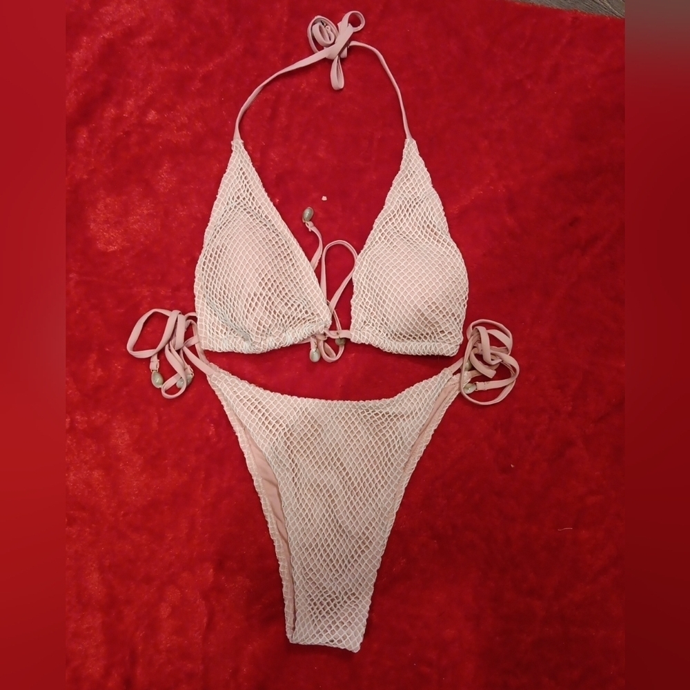 Zaful Women's Cream Mesh Bikini Set New Usa Size 8-10